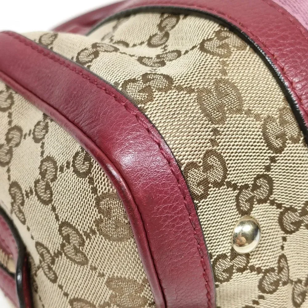 Gucci Vtg GG Beige Supreme Pink Red Web & Leather Joy Boston Tote Bag Auth Small